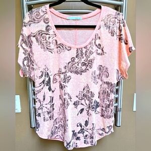 NEW Women's Large coral & brown colored rhinestone blouse